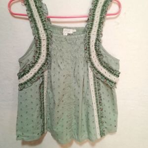 Anthropologie Forever That Girl Effie Eyelet Tank Sage Green Cotton Med.…